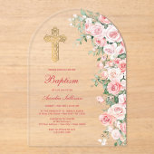 Invitations En Acrylique Baptême d'arc Rose rose (Recto)
