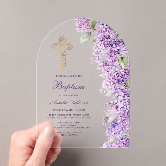 Invitations En Acrylique Baptême d'arche de lilas (In situ (ordinateur de poche))