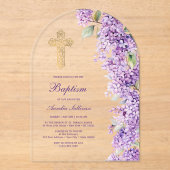 Invitations En Acrylique Baptême d'arche de lilas (Recto)