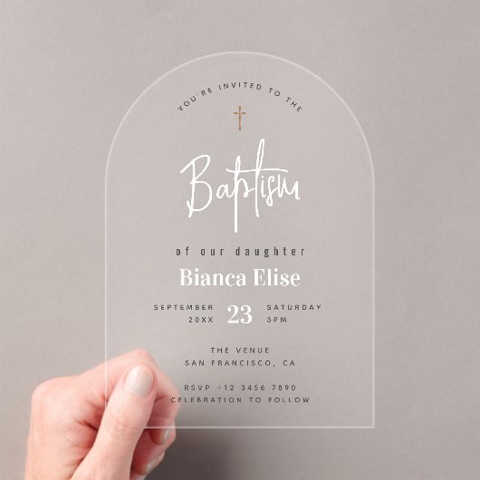 Invitations En Acrylique Baptême de bébé chic moderne (In situ (ordinateur de poche))