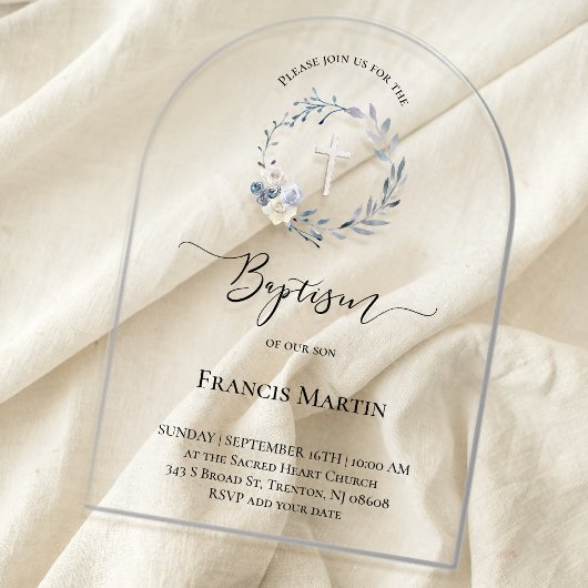 Invitations En Acrylique Baptême de couronne bleue