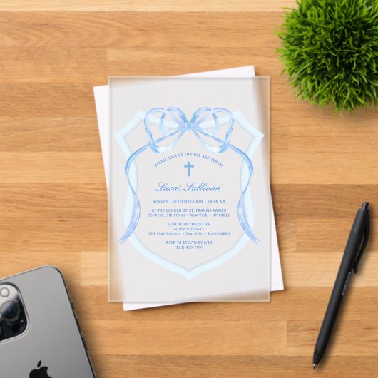 Invitations En Acrylique Baptême de crête de mât bleu clair (Insitu (Carte d'invitation))
