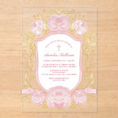 Invitations En Acrylique Baptême de crête rose (Recto)