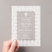 Invitations En Acrylique Baptême de dentelle blanche (In situ (ordinateur de poche))