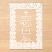 Invitations En Acrylique Baptême de dentelle blanche (Recto)
