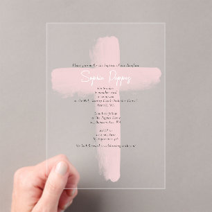 Invitations En Acrylique Baptême de fille baptisée grecque orthodoxe rose r