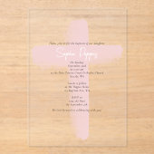 Invitations En Acrylique Baptême de fille baptisée grecque orthodoxe rose r (Recto)