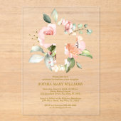 Invitations En Acrylique Baptême de fille rose pâle et de croix blanche (Recto)