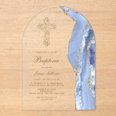 Invitations En Acrylique Baptême de l'agate bleue de Cornflower (Recto)