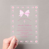 Invitations En Acrylique Baptême de mâchoire rose du cadre floral (In situ (ordinateur de poche))