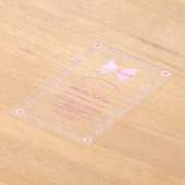 Invitations En Acrylique Baptême de mâchoire rose du cadre floral (Poser)