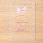 Invitations En Acrylique Baptême de mâchoire rose du cadre floral (Recto)