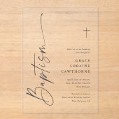 Invitations En Acrylique Baptême de Script élégant moderne (Recto)