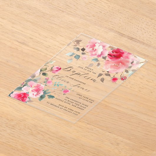 Invitations En Acrylique Baptême des fleurs blanches (Poser)