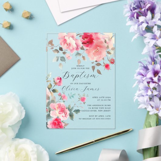 Invitations En Acrylique Baptême des fleurs blanches (Insitu (Mariage))