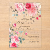 Invitations En Acrylique Baptême des Fleurs Rouges (Recto)