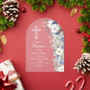 Invitations En Acrylique Baptême d'hiver givré