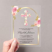 Invitations En Acrylique Baptême d'or rose pâle (In situ (ordinateur de poche))