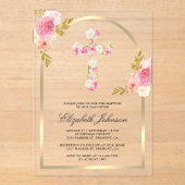 Invitations En Acrylique Baptême d'or rose pâle (Recto)