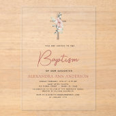 Invitations En Acrylique Baptême Dusty Rose Vert Eucalyptus (Recto)