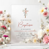 Invitations En Acrylique Baptême Dusty Rose Vert Eucalyptus