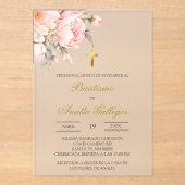 Invitations En Acrylique Baptême espagnol floral clair acrylique (Recto)