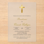 Invitations En Acrylique Baptême espagnol floral clair acrylique (Recto)