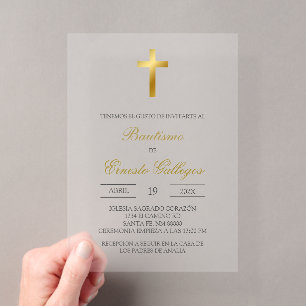 Invitations En Acrylique Baptême espagnol floral en acrylique clair