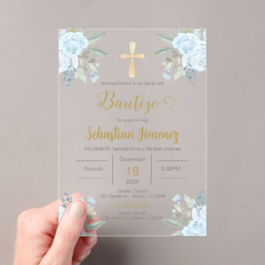 Invitations En Acrylique Baptême espagnol garçon (In situ (ordinateur de poche))