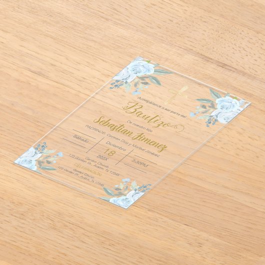 Invitations En Acrylique Baptême espagnol garçon (Poser)
