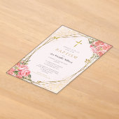 Invitations En Acrylique Baptême Fille Bébé Fleur Rose (Poser)