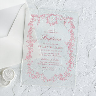 Invitations En Acrylique Baptême Fille Fleurs Roses Vintage