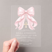 Invitations En Acrylique Baptême Fille Rose Ruban (In situ (ordinateur de poche))