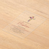 Invitations En Acrylique Baptême Fleur sauvage Dusty Rose Rose vert (Poser)