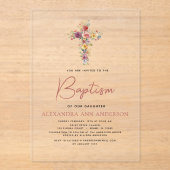 Invitations En Acrylique Baptême Fleur sauvage Dusty Rose Rose vert (Recto)
