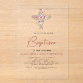 Invitations En Acrylique Baptême Fleur sauvage Dusty Rose Rose vert (Recto)