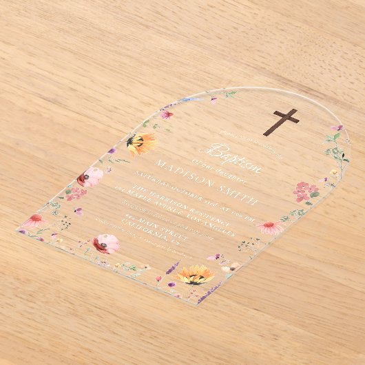 Invitations En Acrylique Baptême Fleur sauvage élégant (Poser)