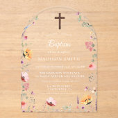 Invitations En Acrylique Baptême Fleur sauvage élégant (Recto)