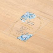 Invitations En Acrylique Baptême floral bleu (Poser)