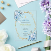 Invitations En Acrylique Baptême floral bleu (Insitu (Mariage))