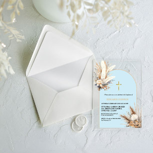 Invitations En Acrylique Baptême Garçon Arc-en-ciel Herbe des Pampas Bohème