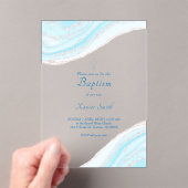Invitations En Acrylique Baptême marbre bleu pastel (In situ (ordinateur de poche))