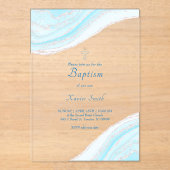Invitations En Acrylique Baptême marbre bleu pastel (Recto)