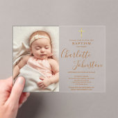 Invitations En Acrylique Baptême moderne Christening Golden Script Photo (In situ (ordinateur de poche))