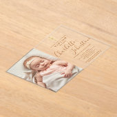 Invitations En Acrylique Baptême moderne Christening Golden Script Photo (Poser)