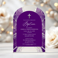 Baptême Moderne Élégant Agate Argent Violet