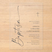 Invitations En Acrylique Baptême Moderne Élégant Script (Recto)