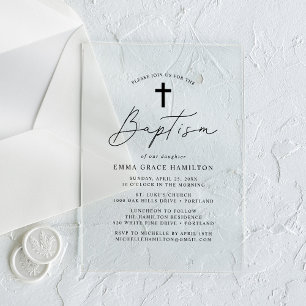 Invitations En Acrylique Baptême Moderne Minimaliste Écriture Noire