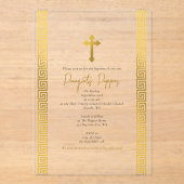 Invitations En Acrylique Baptême Orthodoxe Clé Grecque Or (Recto)