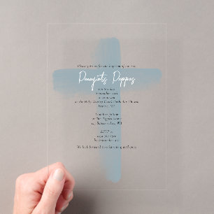 Invitations En Acrylique Baptême orthodoxe grec bleu poussiéreux pour garço